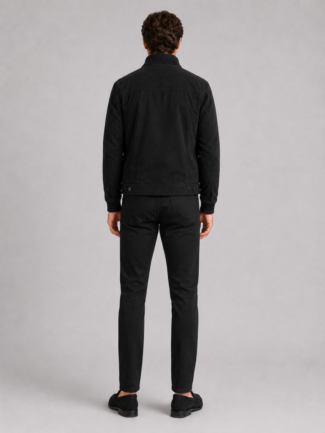 Men’s black patchwork workwear jacket comfortable casual layer with utility inspired styling