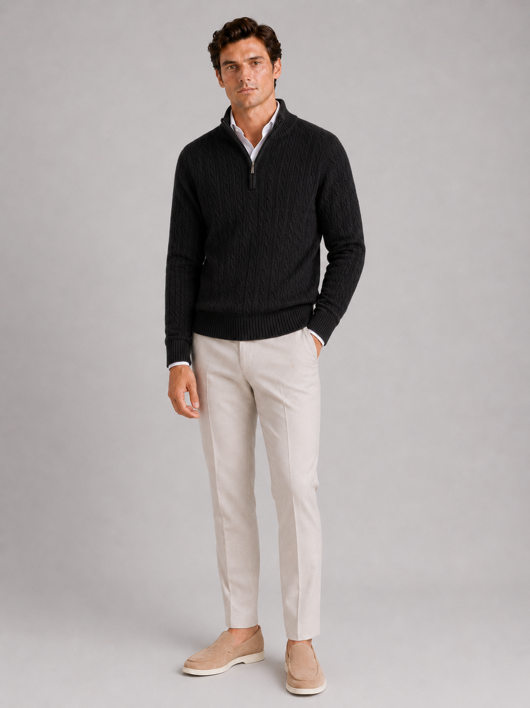 Black pure cashmere quarter zip sweater for men warm pullover for everyday winter wear