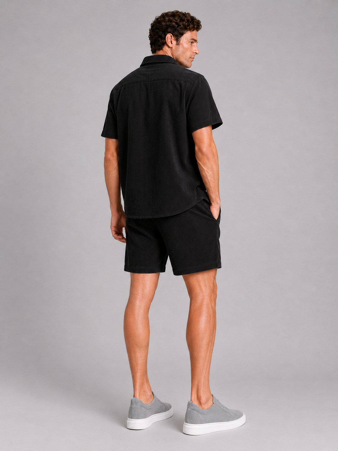 Men’s black summer co ord set comfortable vacation outfit for casual and resort wear