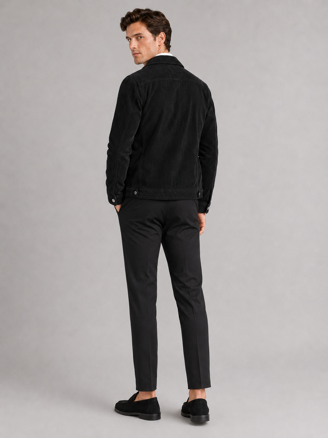 Men’s black slim fit corduroy jacket comfortable casual layer for modern outfits