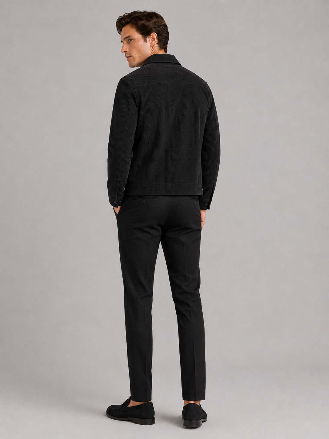 Men’s black thick corduroy fall jacket comfortable casual coat for everyday outfits