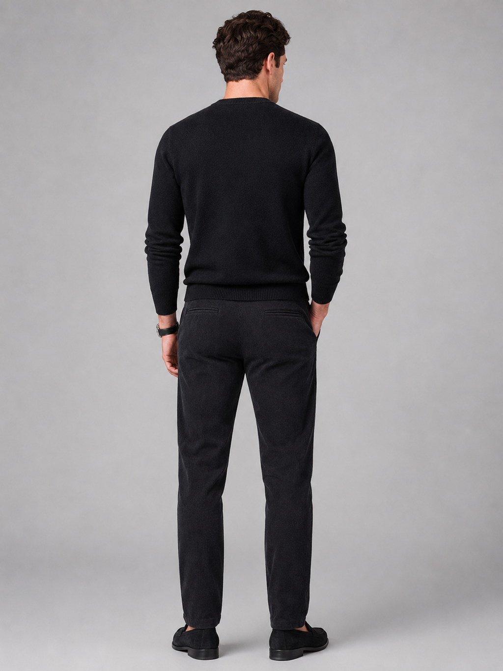 Men’s black stretch corduroy pants comfortable casual trousers for business casual outfits