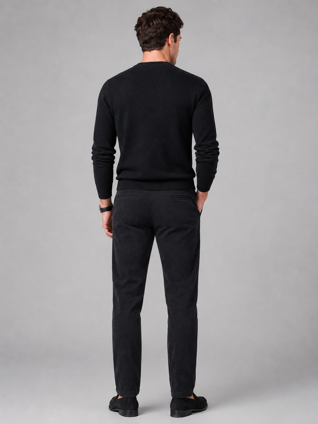 Men’s black stretch corduroy pants comfortable casual trousers for business casual outfits
