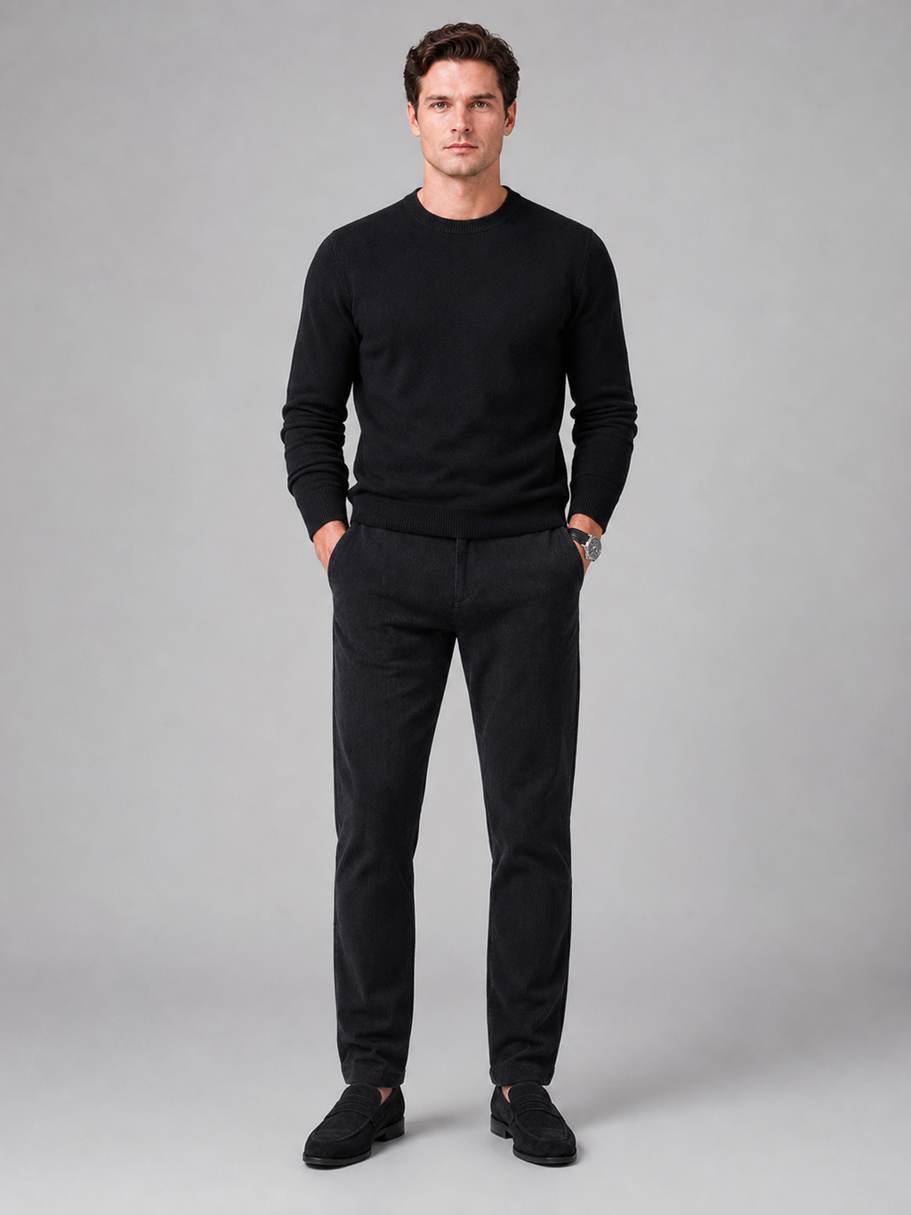Black corduroy pants for men mid rise thick trousers for everyday fall winter wear