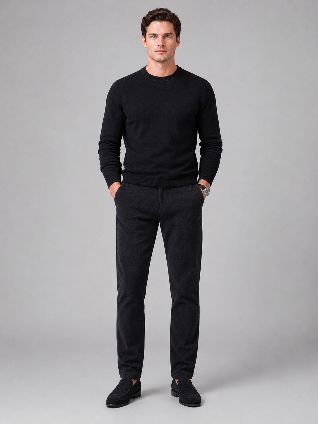 Black corduroy pants for men mid rise thick trousers for everyday fall winter wear