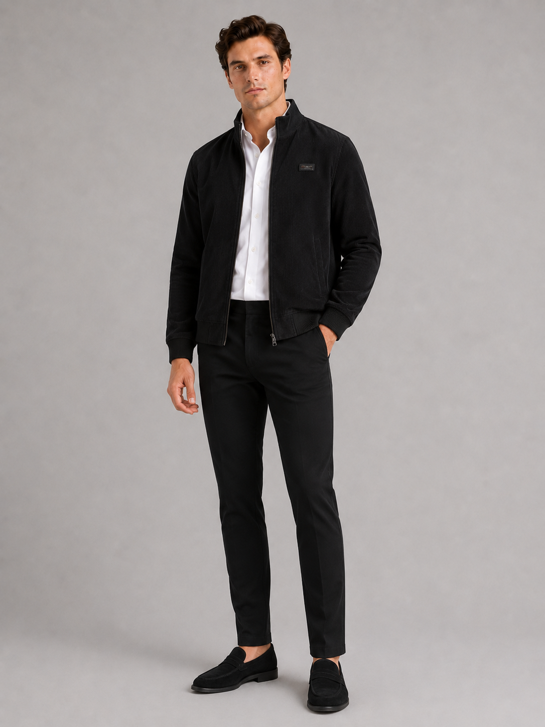 Black corduroy workwear jacket for men lightweight padded coat for everyday fall wear