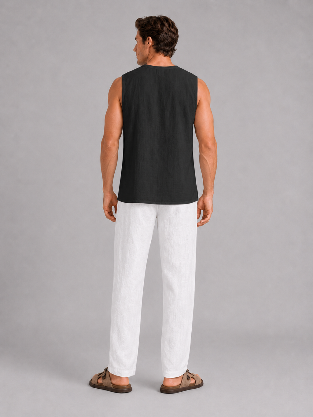 Men’s black lace up v neck tank top comfortable breathable summer shirt for casual outfits