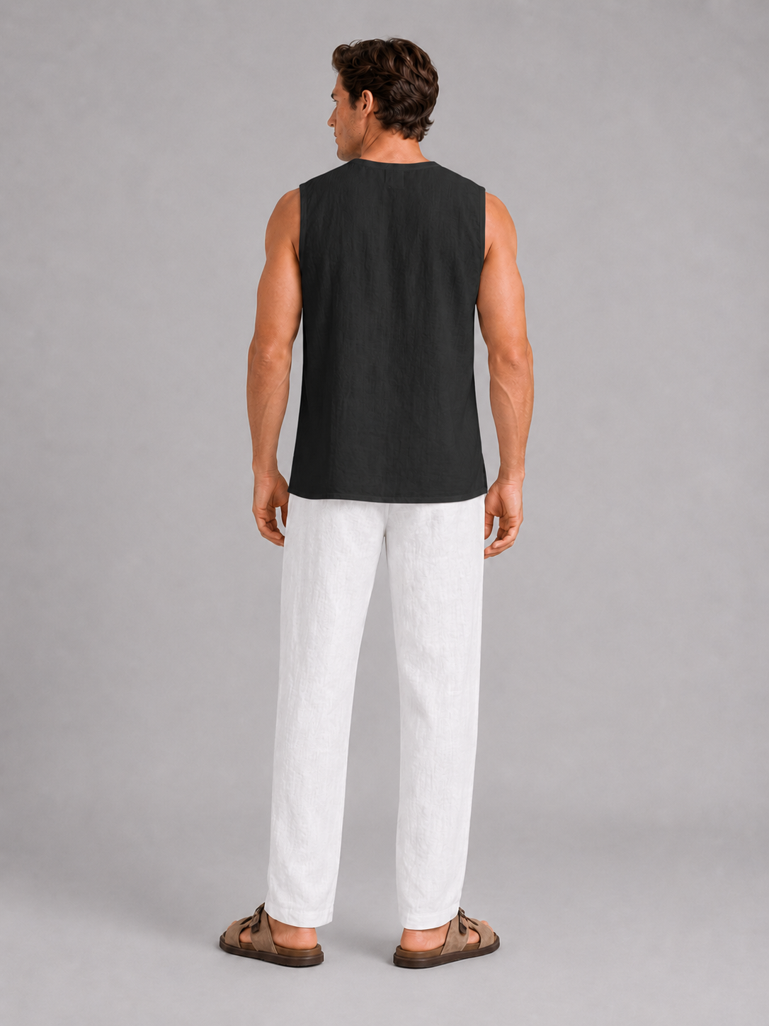 Men’s black lace up v neck tank top comfortable breathable summer shirt for casual outfits