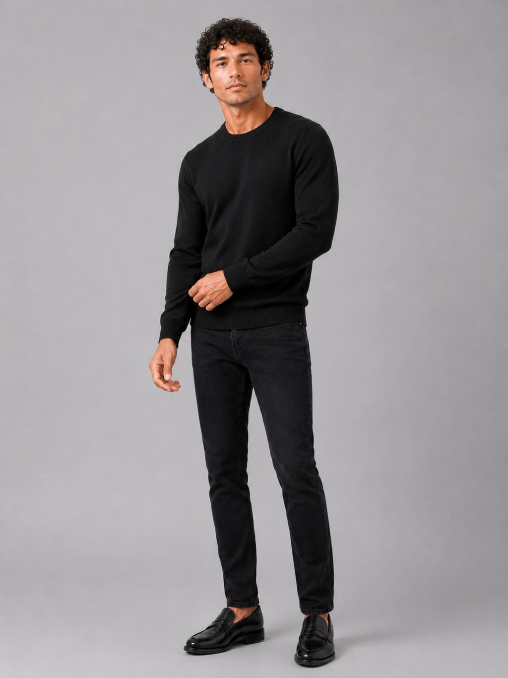 Black crew neck sweater for men long sleeve pullover for everyday fall wear