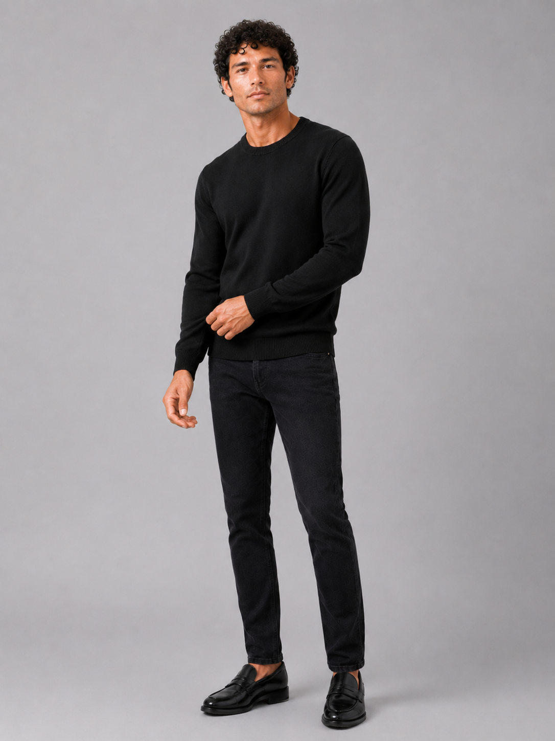 Black crew neck sweater for men long sleeve pullover for everyday fall wear