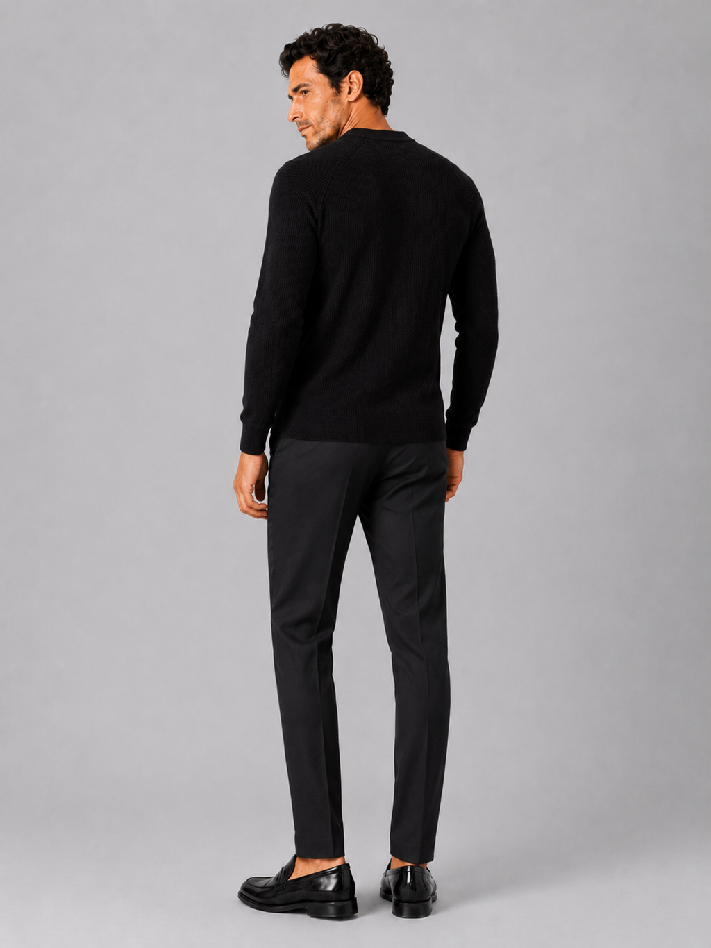 Men’s black thick knit sweater comfortable long sleeve top for business casual outfits