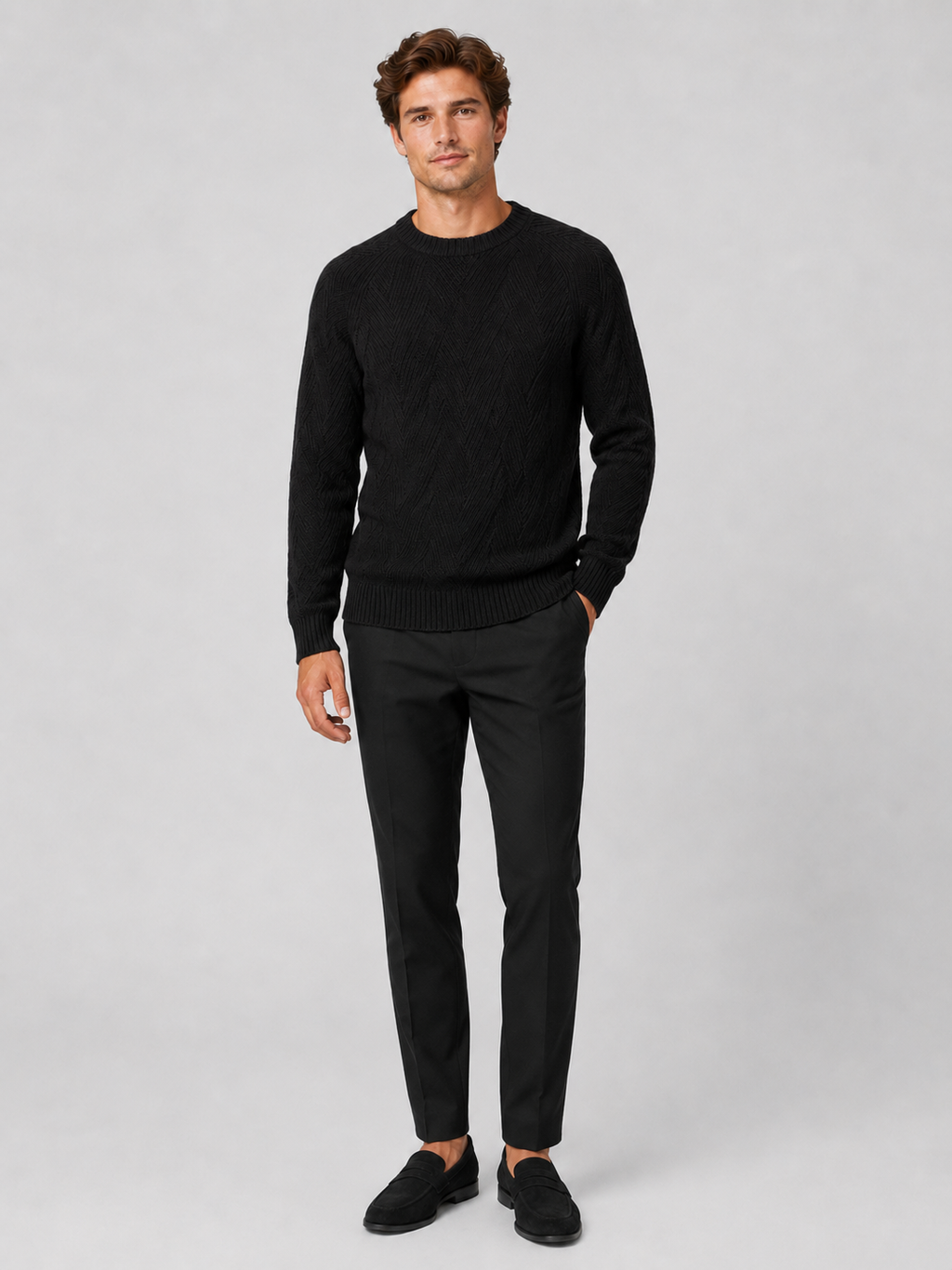 Black crewneck sweater for men comfortable fall pullover for everyday wear