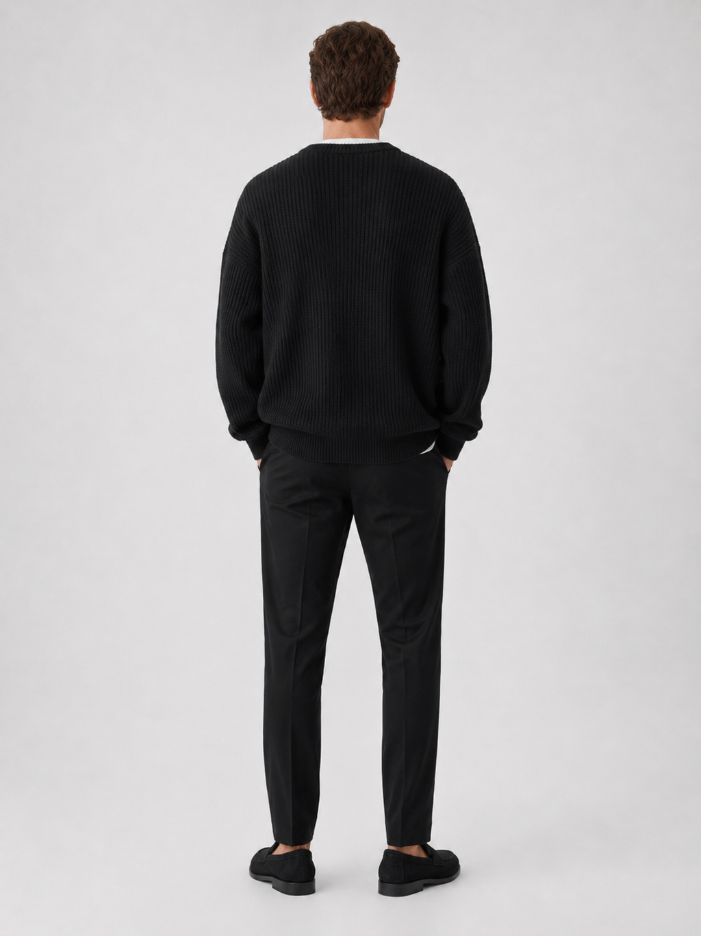 Men’s black knit sweater comfortable relaxed fit top for business casual and casual outfits