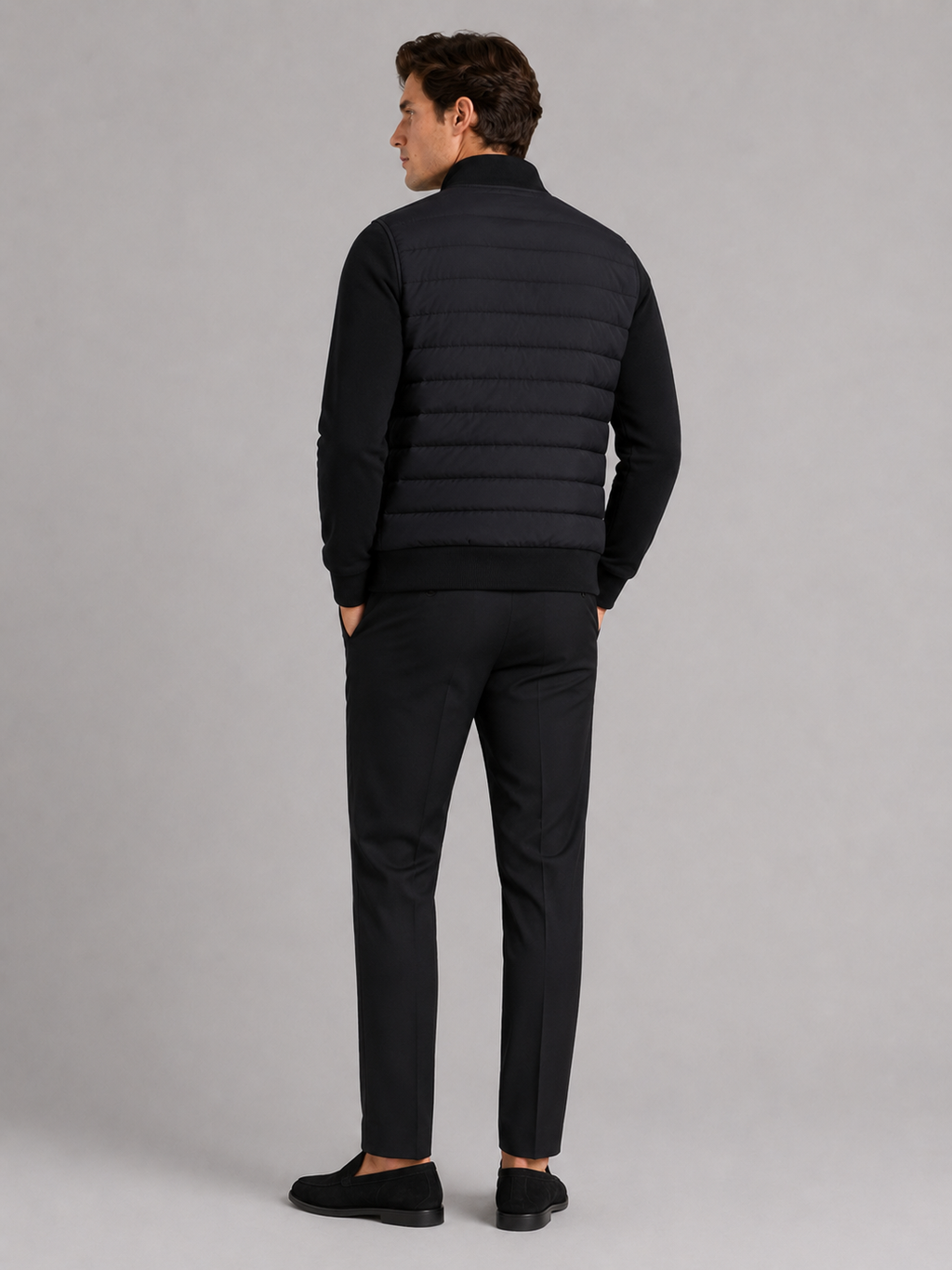Men’s black zip up down jacket lightweight warm coat for modern casual outfits