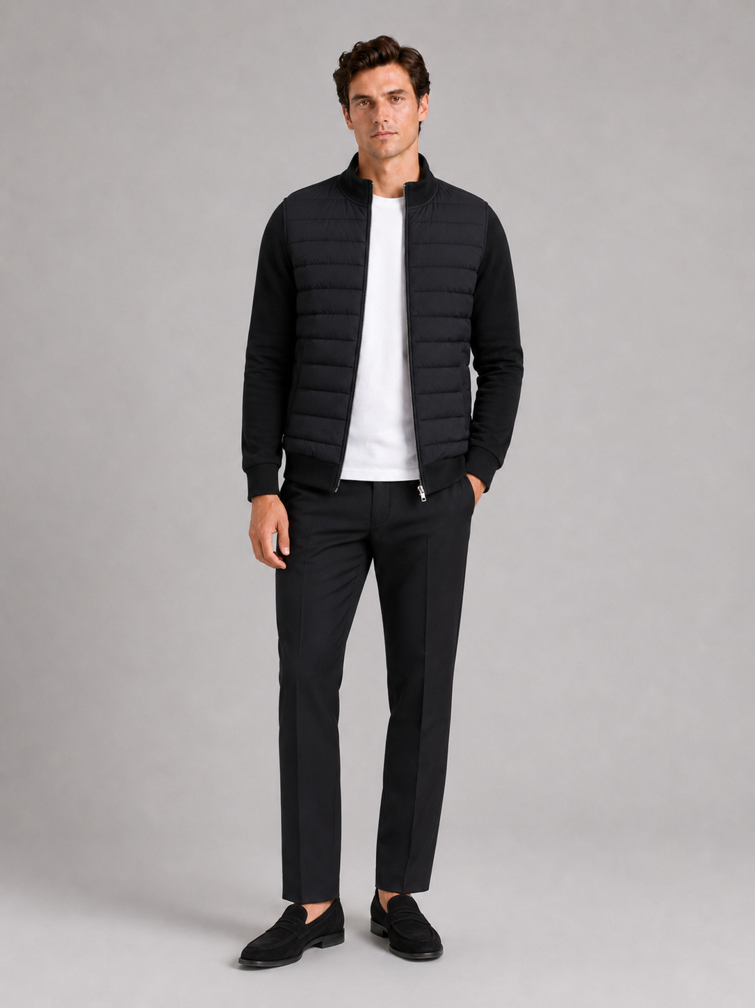 Black down jacket for men slim fit warm outerwear for golf and everyday fall wear