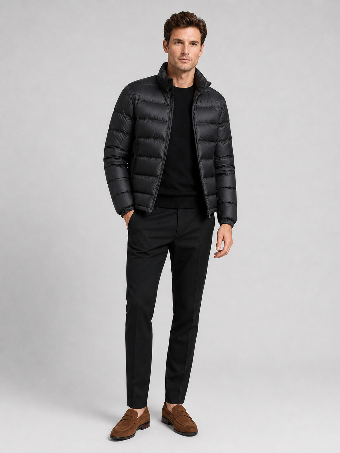 Black down jacket for men lightweight windproof waterproof fall winter puffer jacket for casual and everyday wear