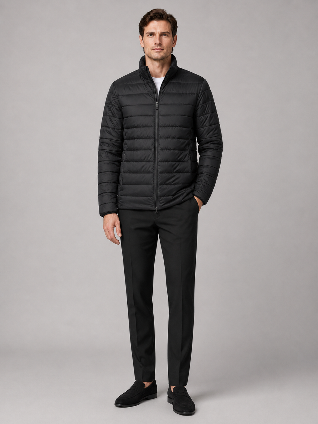 Black down puffer jacket for men warm windproof waterproof winter coat for outdoor and everyday wear