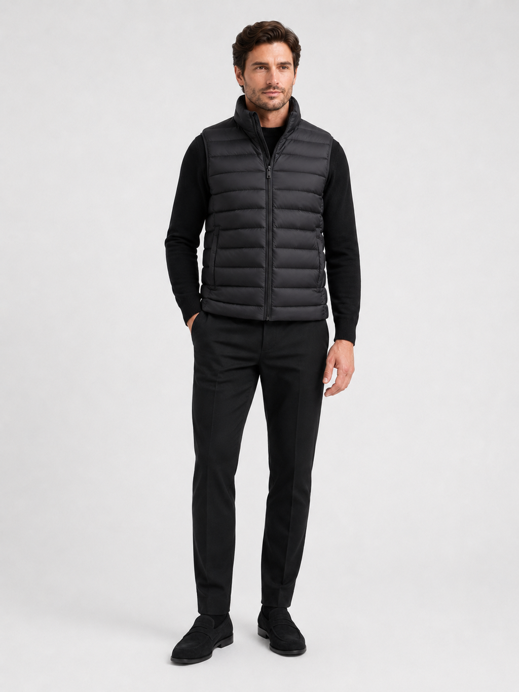 Black down vest for men thick warm windproof waterproof winter layer for outdoor and everyday wear