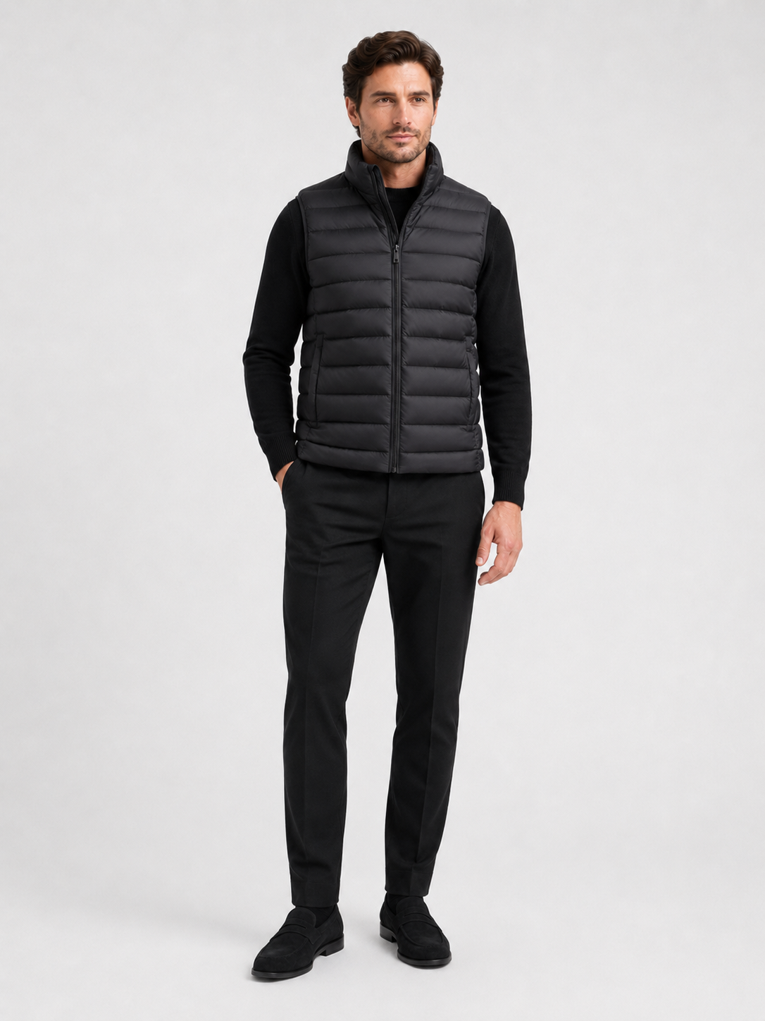 Black down vest for men thick warm windproof waterproof winter layer for outdoor and everyday wear
