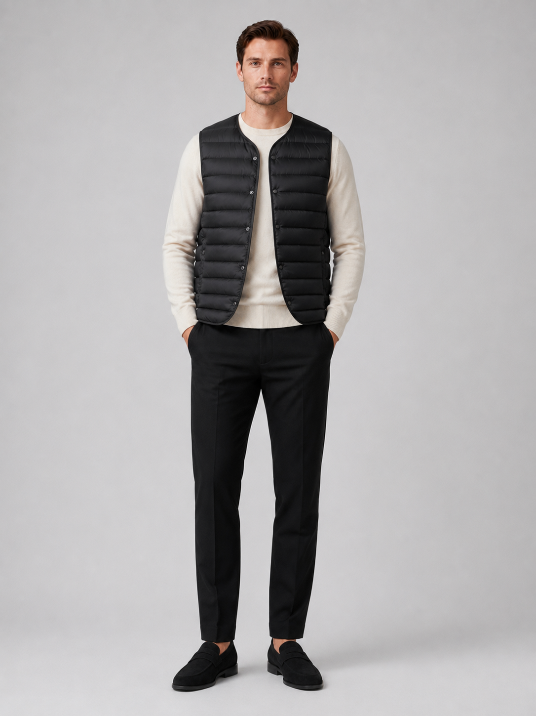 Black down vest for men windproof waterproof lightweight winter layer for outdoor and everyday wear