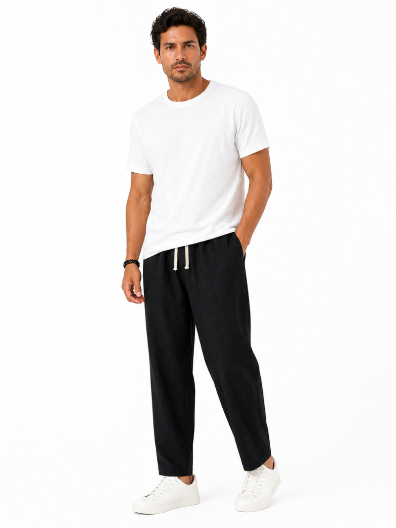 Black drawstring pants for men soft breathable fabric relaxed fit everyday summer outfit