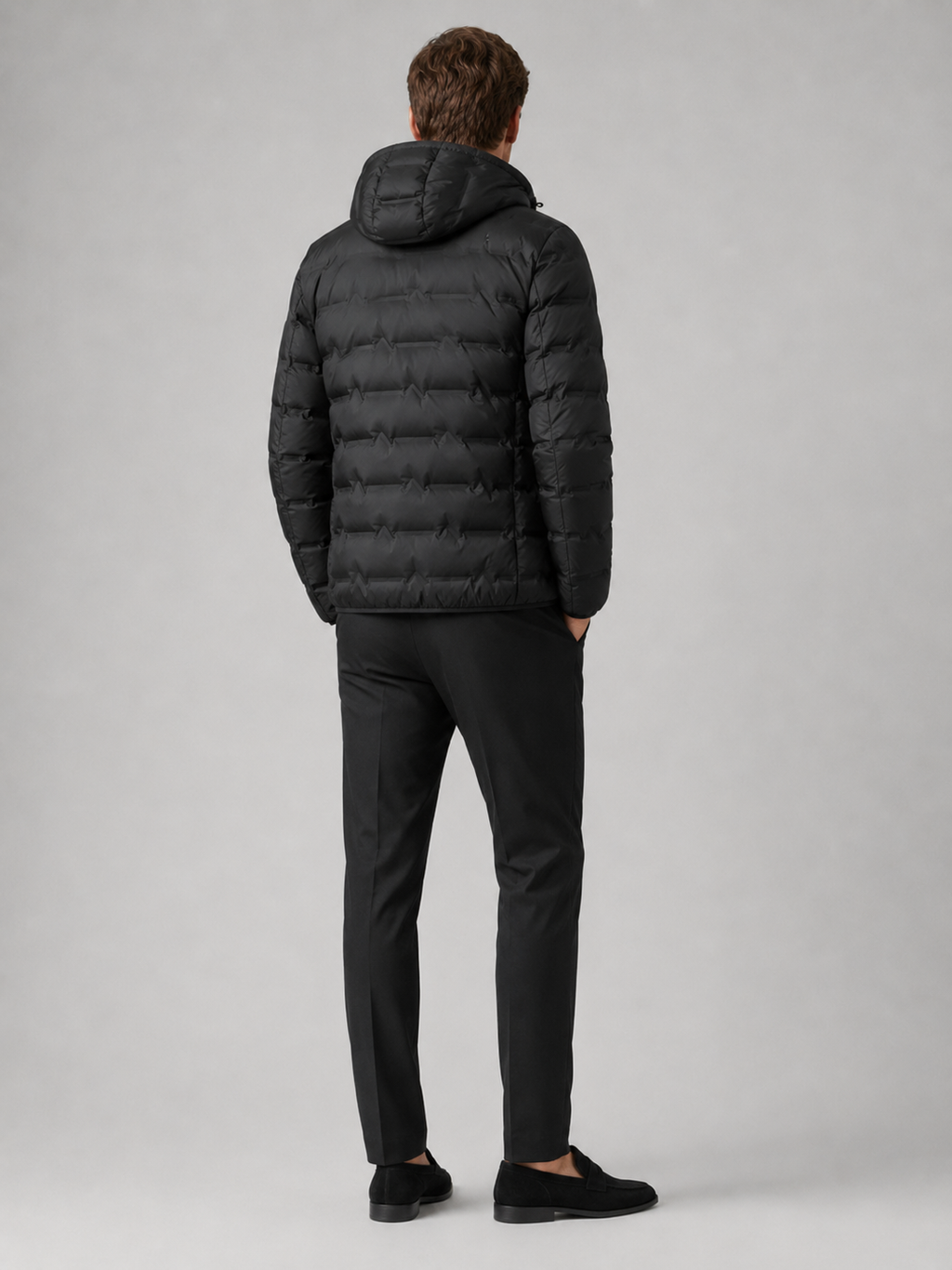 Men’s black lightweight down jacket comfortable insulated outerwear for casual and outdoor outfits