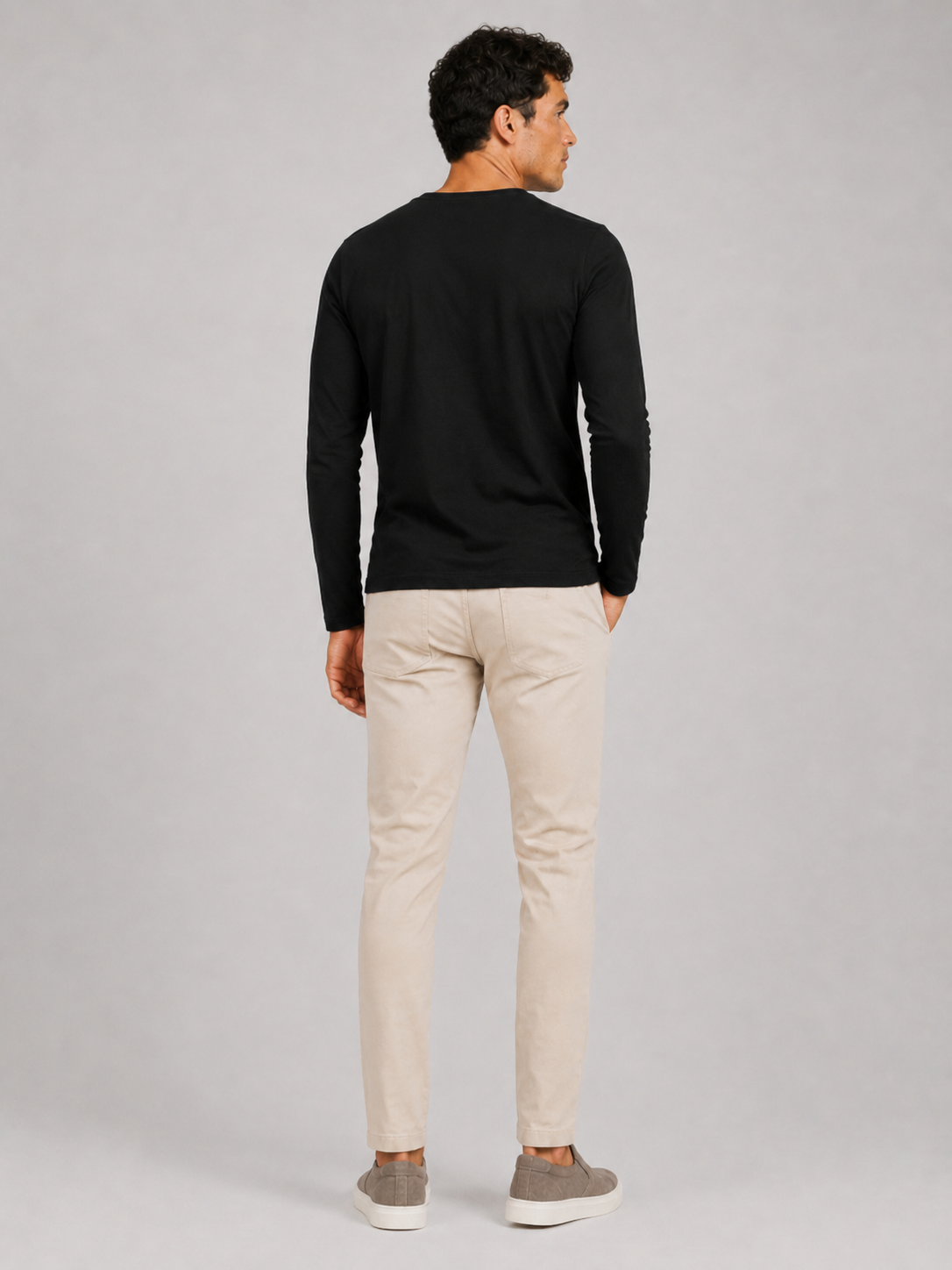 Black solid color henley shirt minimal fitted basic top for casual outfits