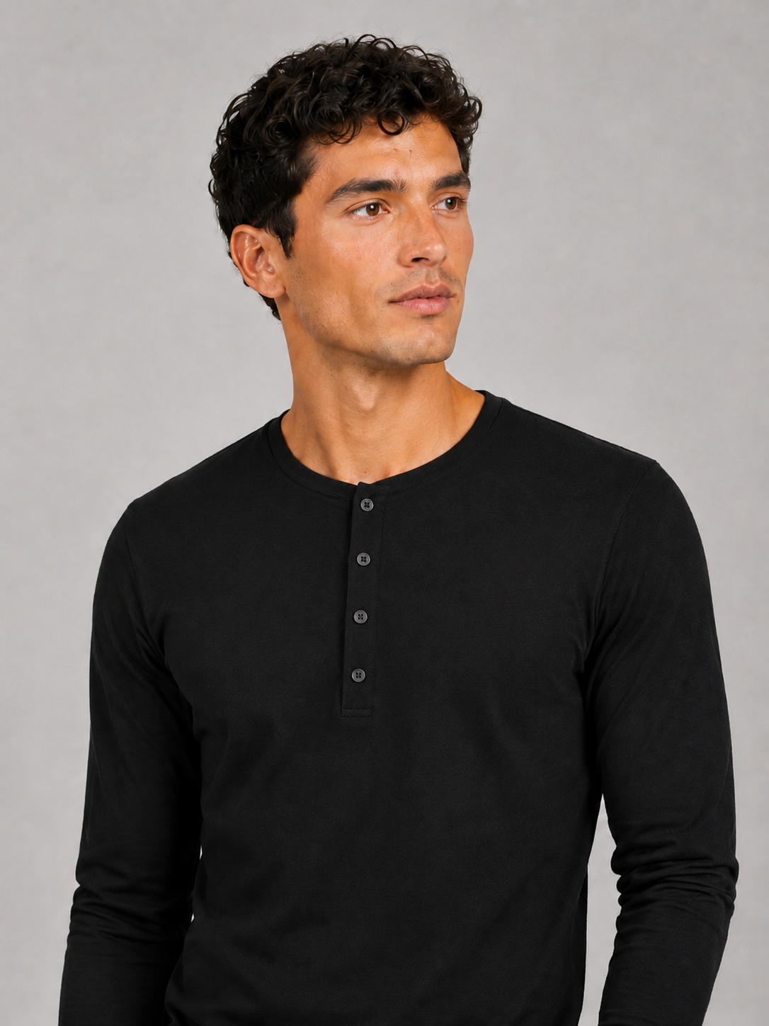 Black fitted henley shirt for men soft breathable everyday casual top