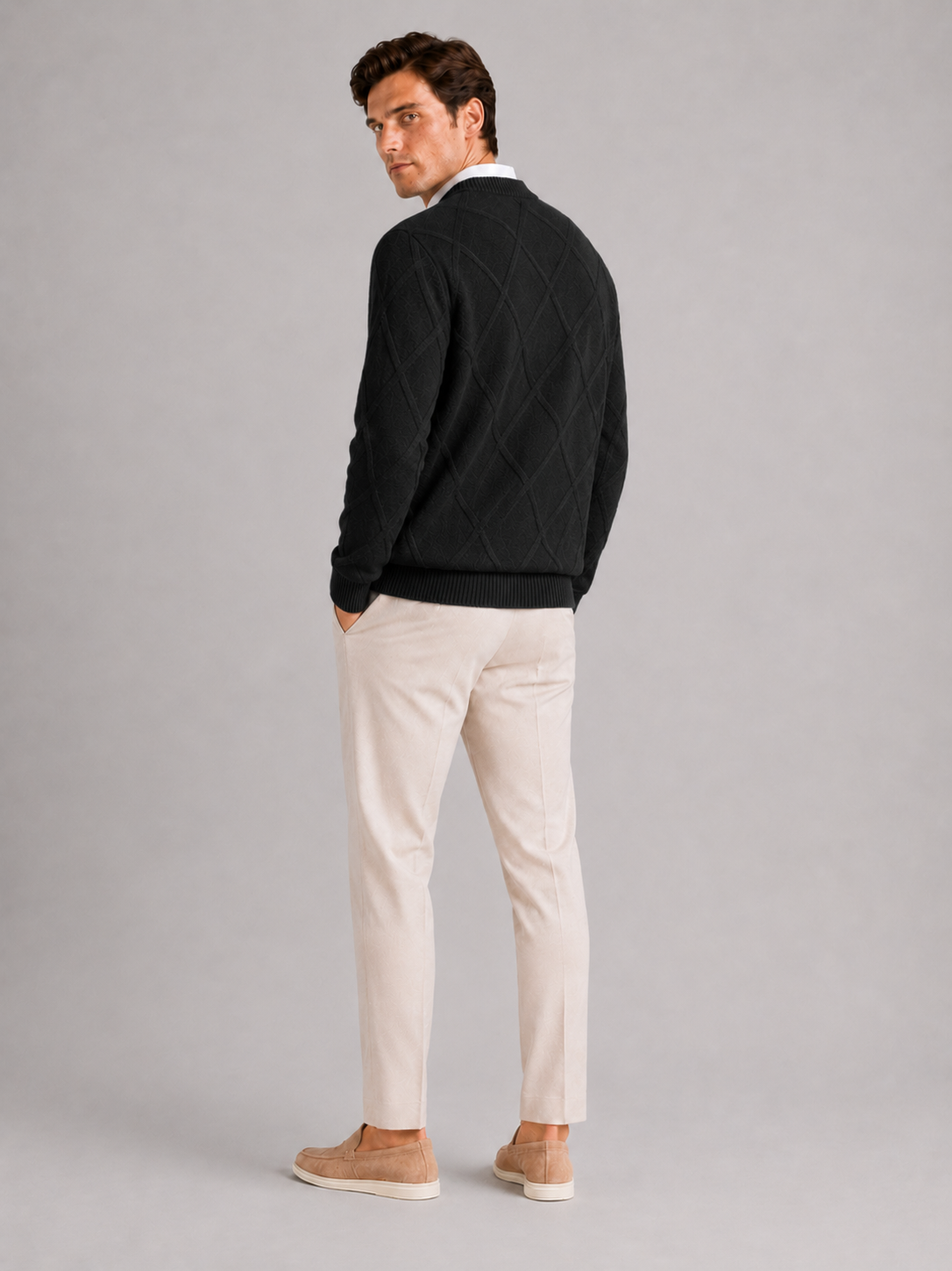 Men’s black fleece knit pullover warm casual sweater for fall winter outfits