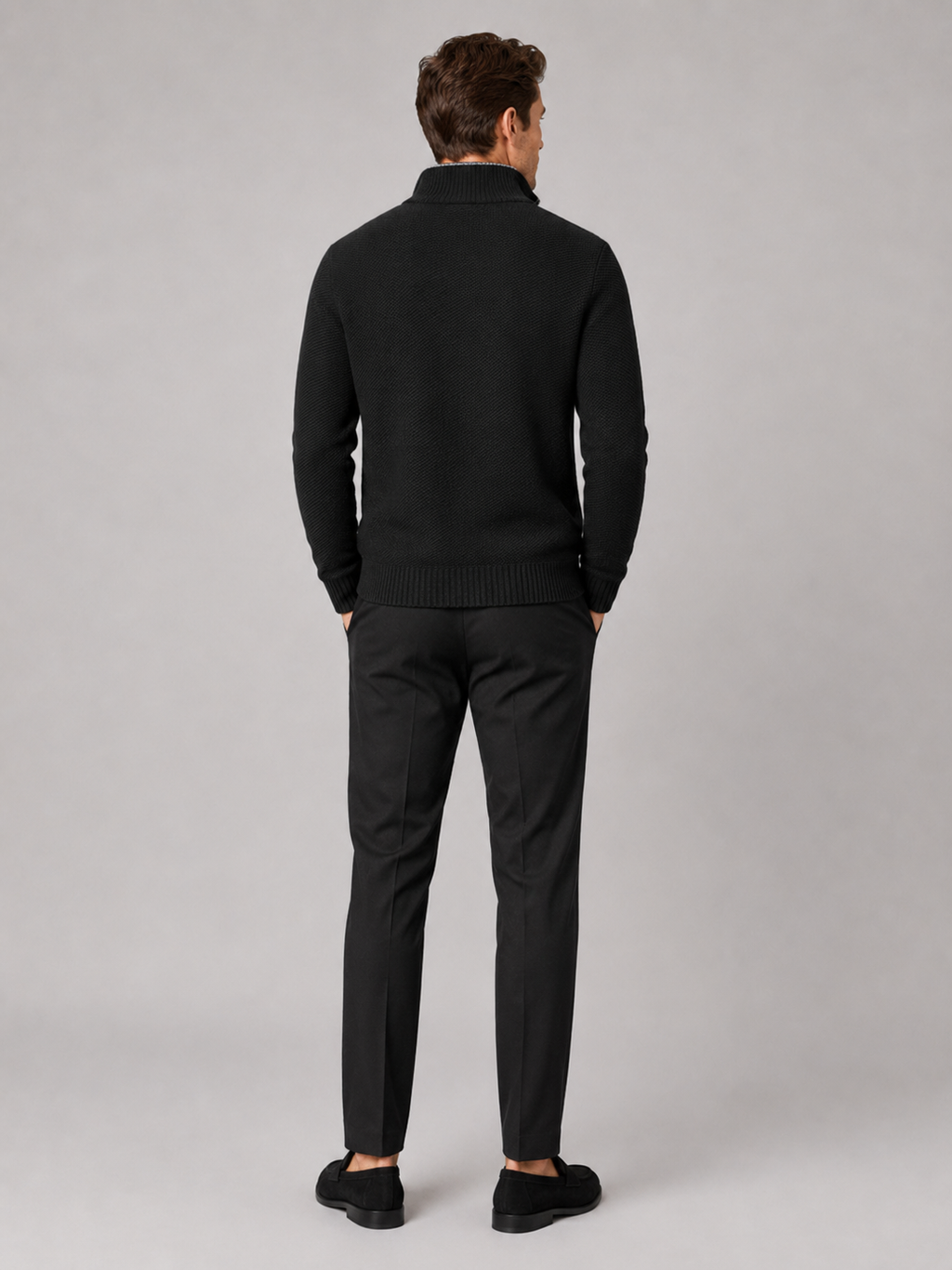 Men’s black fleece knit cardigan comfortable fall winter layer for casual and outdoor outfits