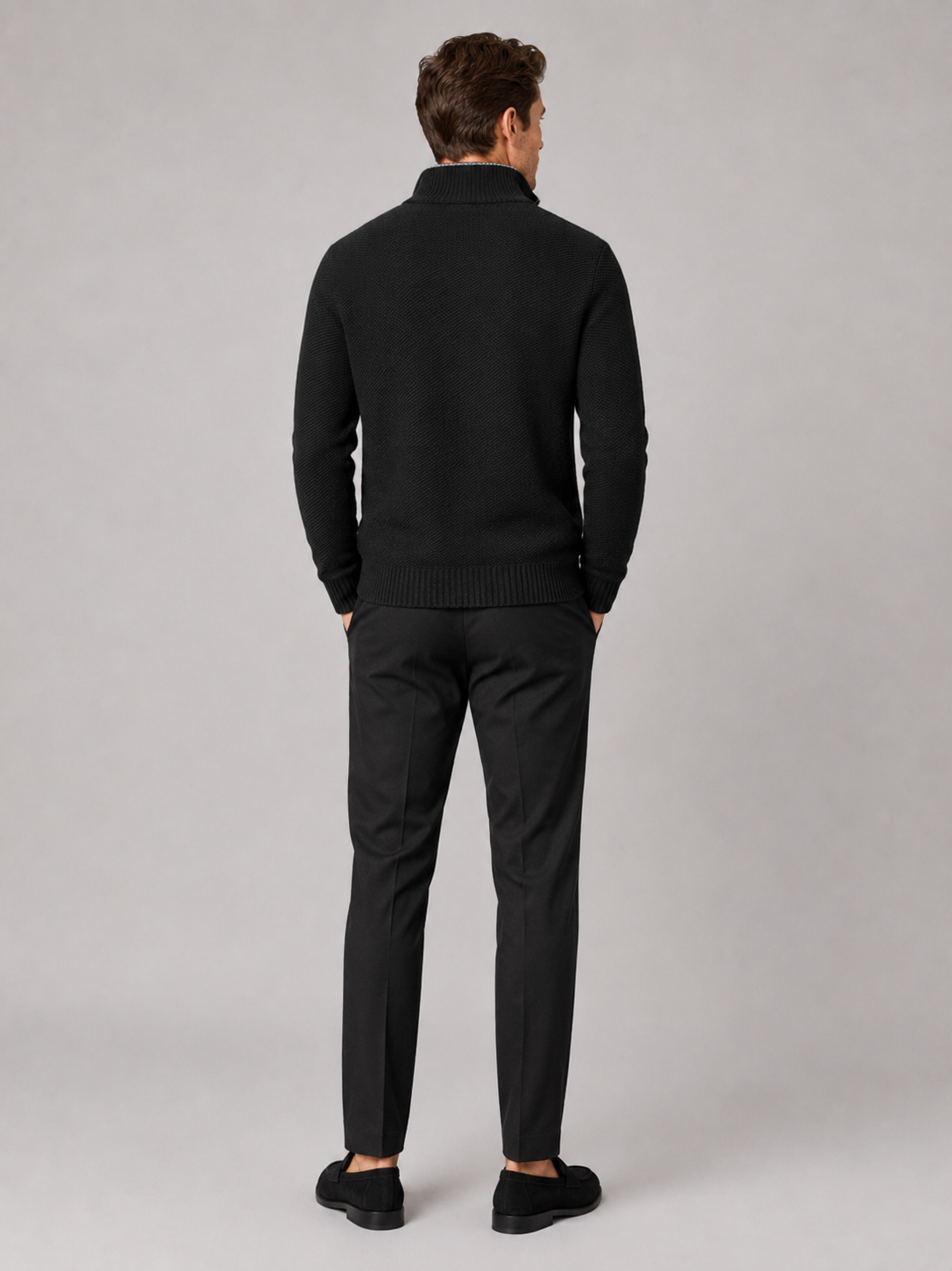 Men’s black fleece knit cardigan comfortable fall winter layer for casual and outdoor outfits