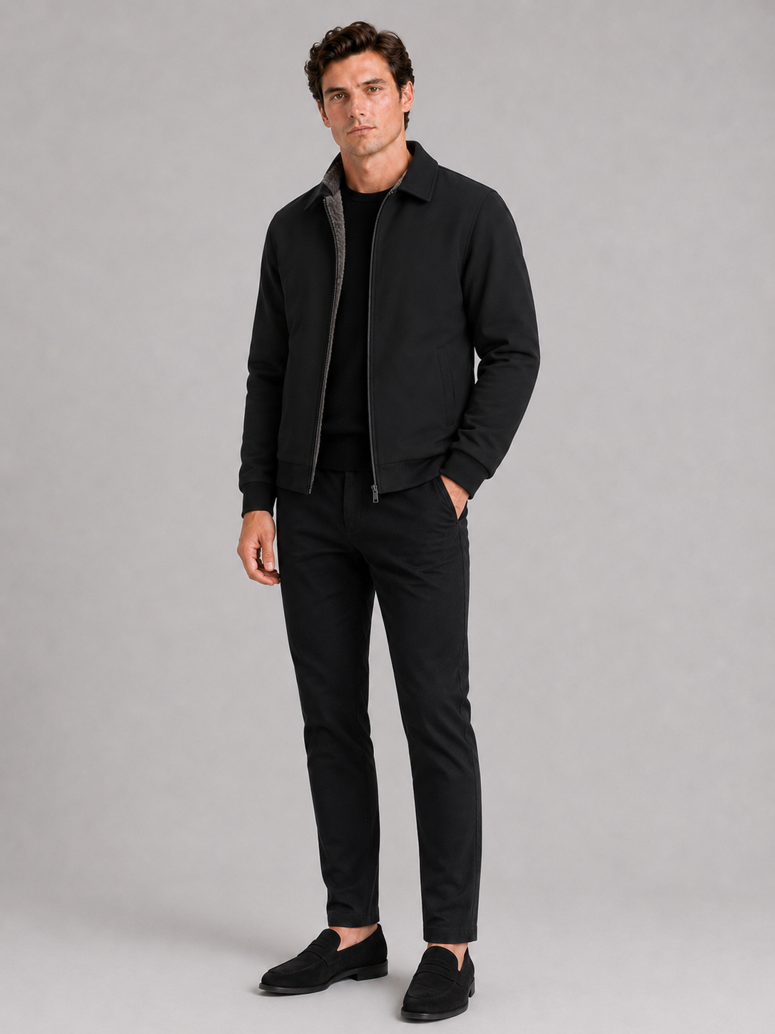 Black fleece lined jacket for men thick warm fall winter coat for everyday wear