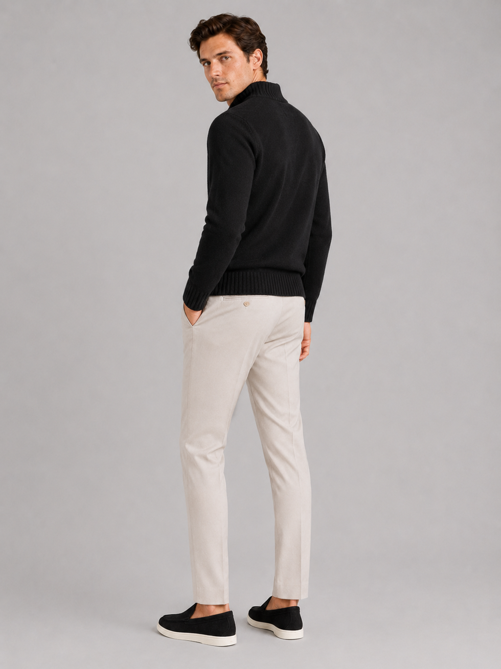 Men’s black solid color half zip sweater comfortable knit top for modern casual outfits