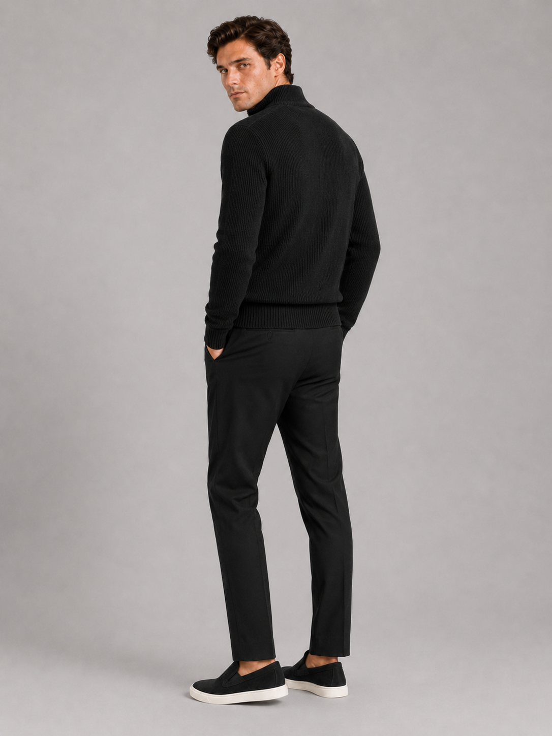 Men’s black thick knit half zip pullover comfortable sweater for modern business outfits