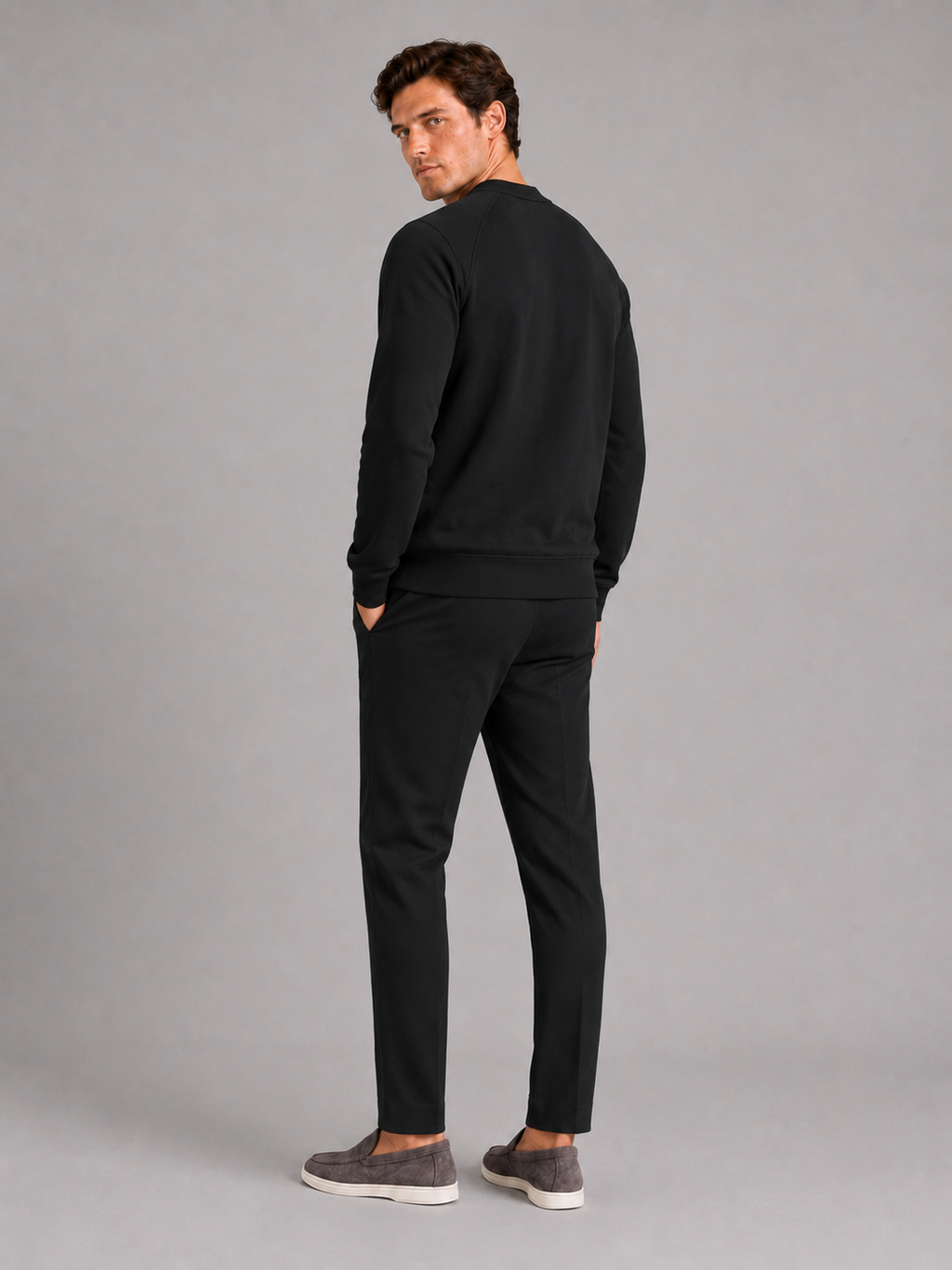 Men’s black heavyweight cotton sweater comfortable long sleeve top for casual fall outfits