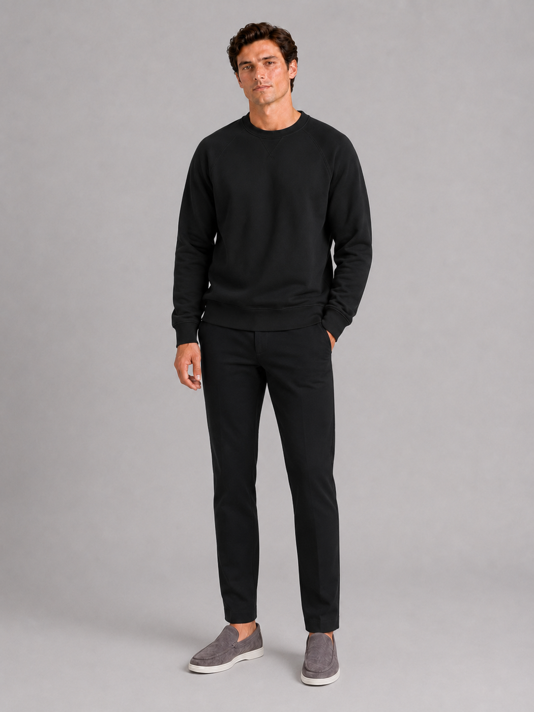 Black crewneck sweater for men 100 percent cotton pullover for sports and everyday wear