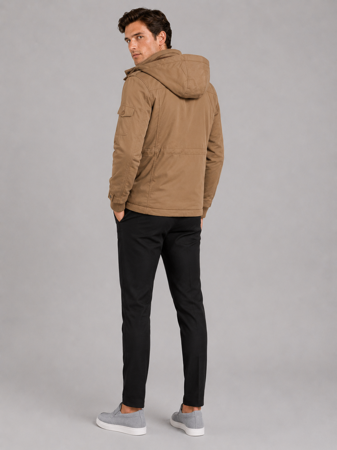 Men’s khaki fleece lined jacket comfortable insulated outerwear for casual cold weather outfits