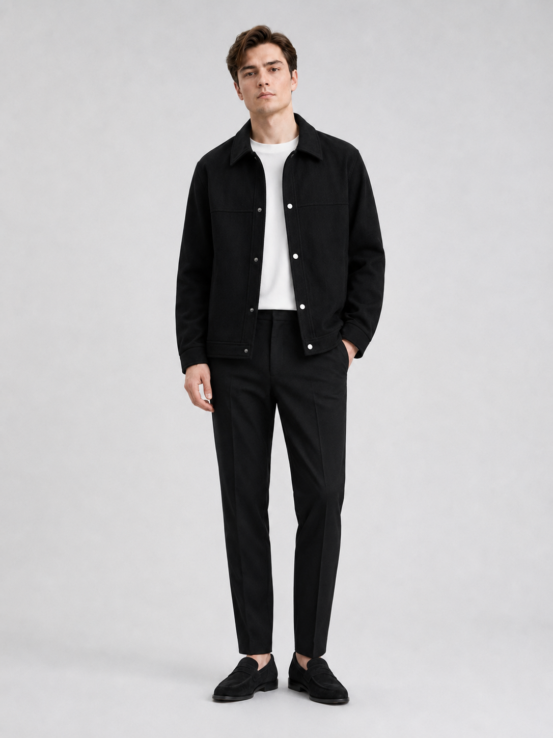 Black corduroy jacket for men loose fit fall casual coat for everyday and streetwear wear
