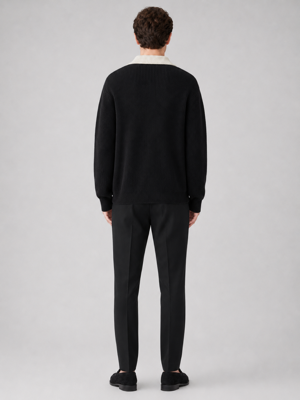 Men’s black sweater coat with contrast collar comfortable knit layer for business casual outfits