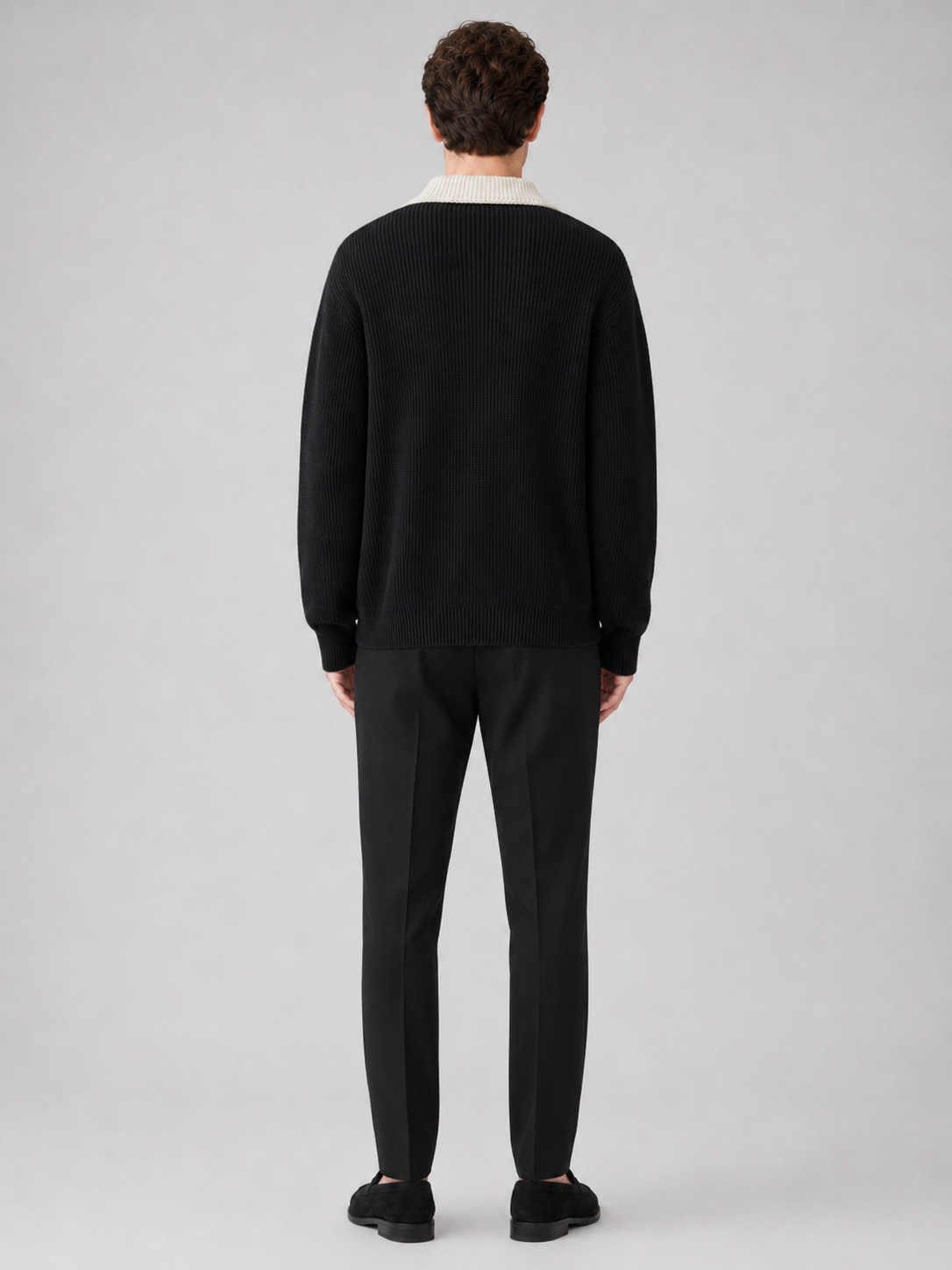 Men’s black sweater coat with contrast collar comfortable knit layer for business casual outfits