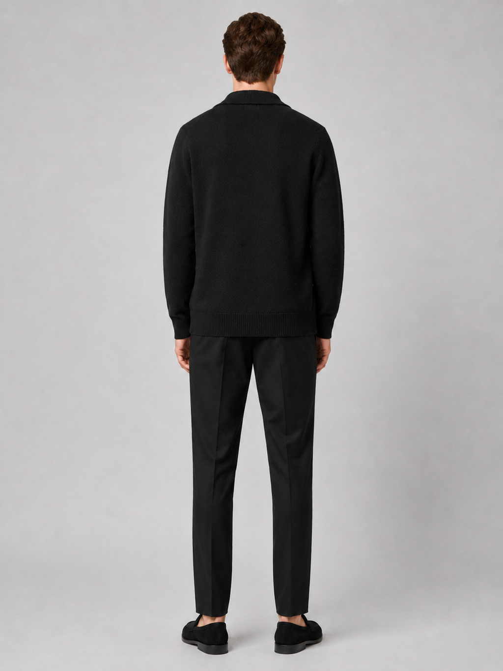 Men’s black lapel cardigan sweater comfortable knit layer for business casual outfits