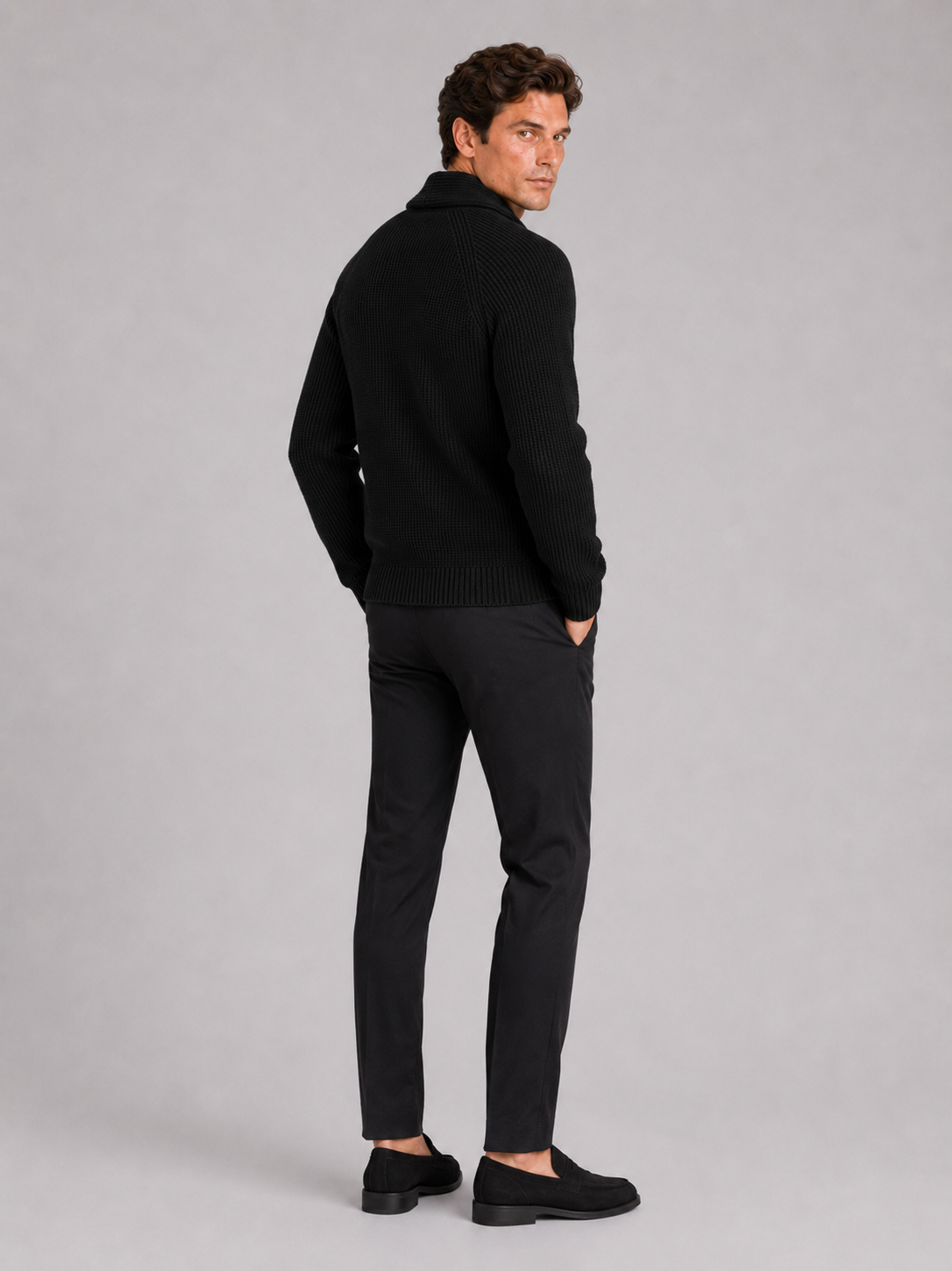 Men’s black cardigan sweater with front pockets comfortable knit layer for casual outfits