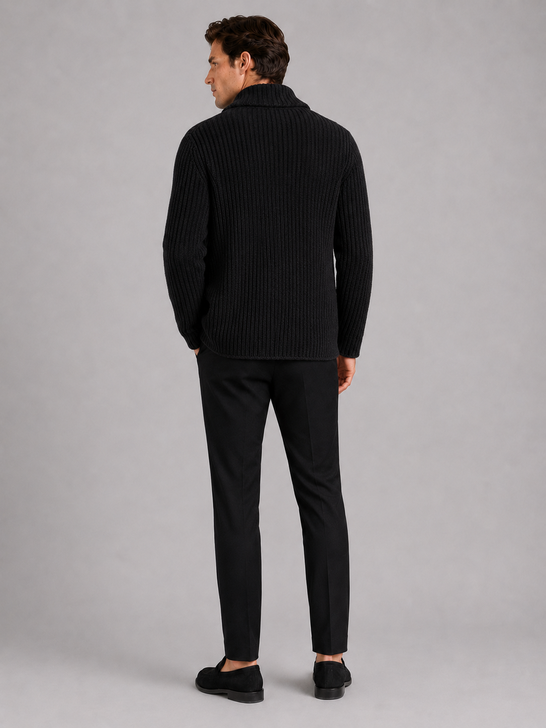 Men’s black knit sweater coat comfortable fall winter layer for everyday outfits