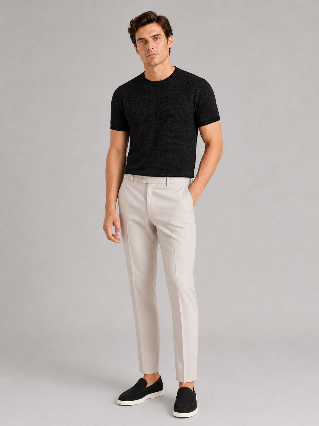 Black merino wool t shirt for men lightweight short sleeve top for business casual wear