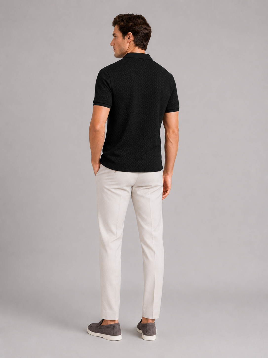 Men’s black breathable polo shirt comfortable short sleeve knit top for casual summer outfits