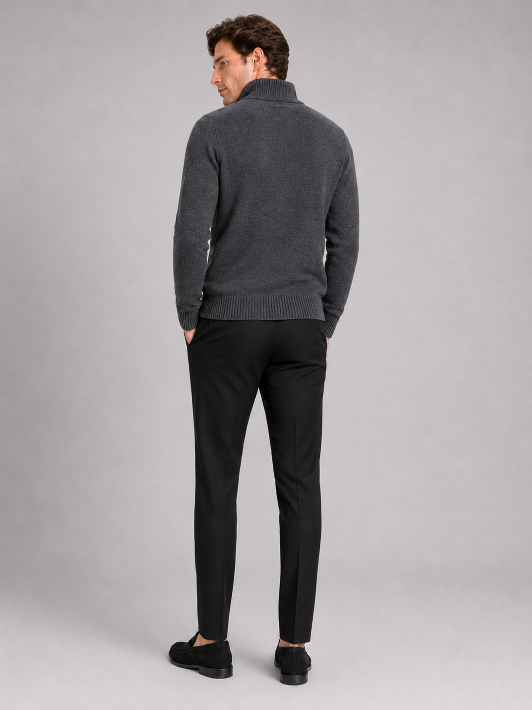 Men’s black thick knit full zip sweater comfortable casual top for cold weather outfits