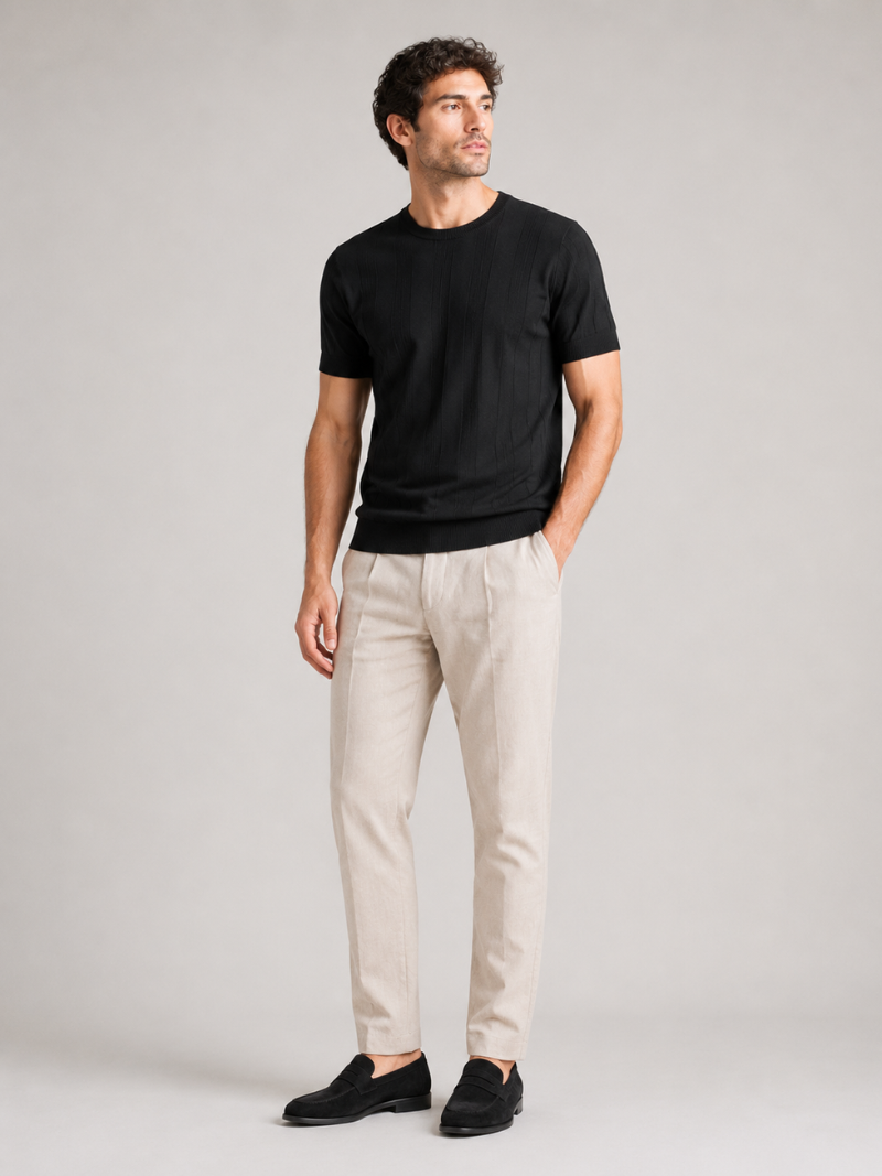 Black short sleeve knit shirt for men refined lightweight top with modern tailored fit