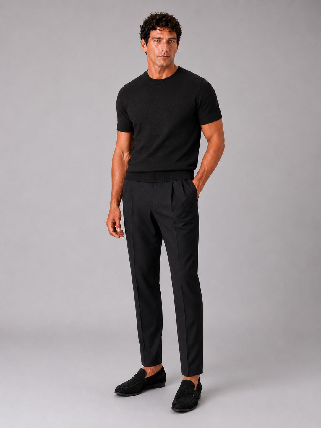 Black knit t shirt for men lightweight comfortable summer casual lounge wear