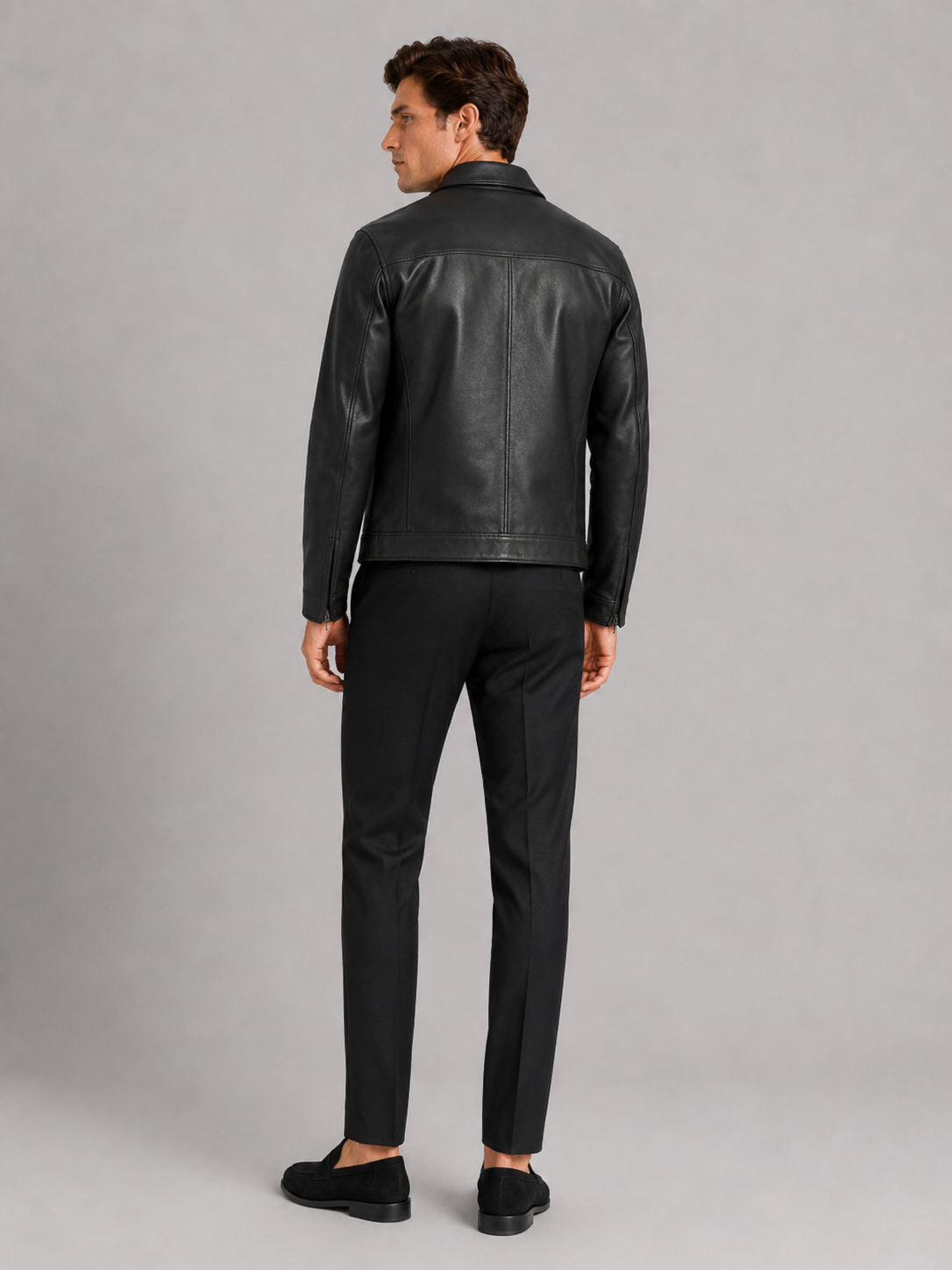 Men’s Leather Flight Jacket Zip-Up Loose Fit Spring Fall Jacket for Everyday and Streetwear