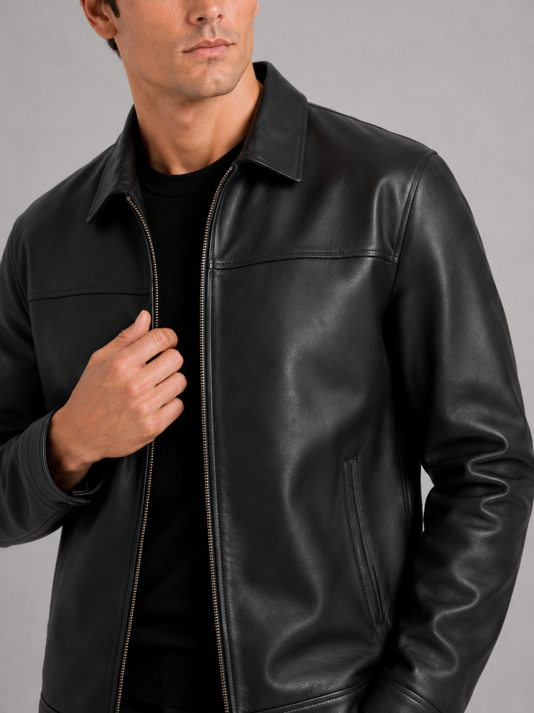 Men’s Leather Flight Jacket Zip-Up Loose Fit Spring Fall Jacket for Everyday and Streetwear